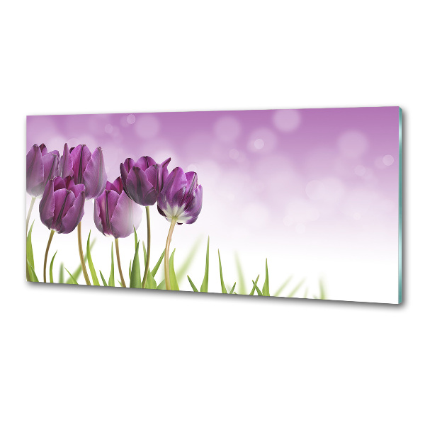 Rivestimento parete cucina con motivo di tulipani viola