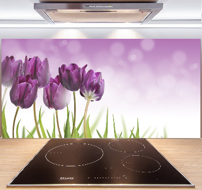 Rivestimento parete cucina con motivo di tulipani viola