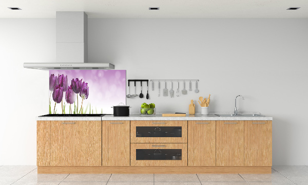 Rivestimento parete cucina con motivo di tulipani viola