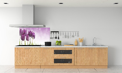 Rivestimento parete cucina con motivo di tulipani viola