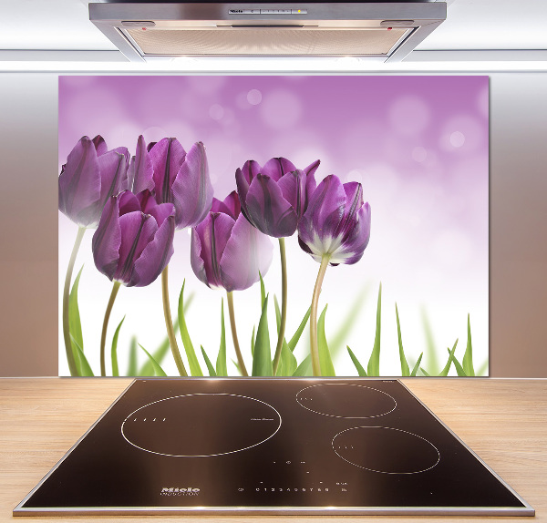 Rivestimento parete cucina con motivo di tulipani viola