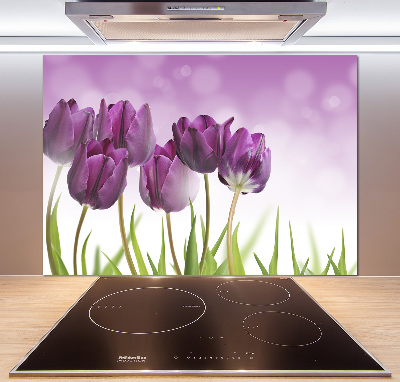 Rivestimento parete cucina con motivo di tulipani viola