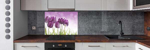 Rivestimento parete cucina con motivo di tulipani viola