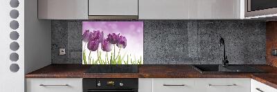 Rivestimento parete cucina con motivo di tulipani viola