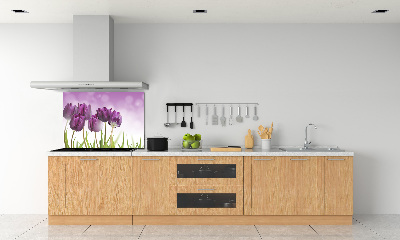 Rivestimento parete cucina con motivo di tulipani viola