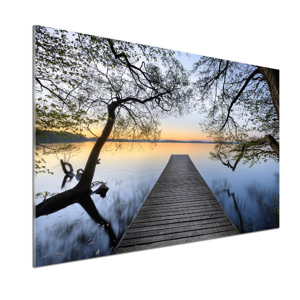 Rivestimento parete cucina con stampa raffigurante un molo sul lago