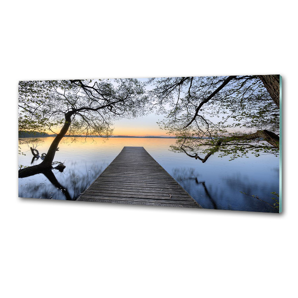 Rivestimento parete cucina con stampa raffigurante un molo sul lago