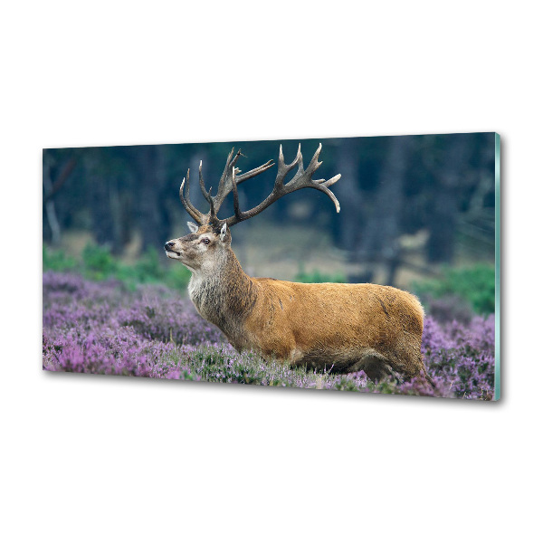 Pannello retrocucina con stampa di cervi tra la lavanda
