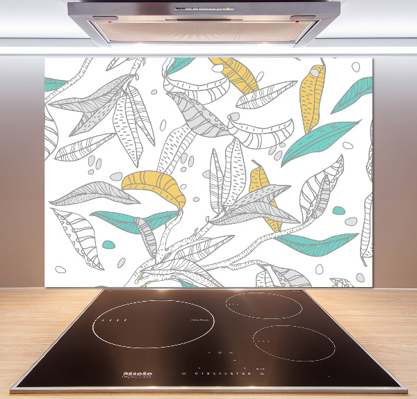 Rivestimento parete cucina con motivo di foglie colorate