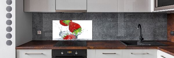Pannello retrocucina con stampa di fragole e motivo acqua
