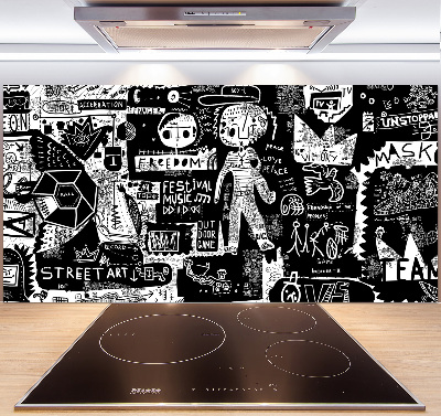 Rivestimento parete cucina con motivo graffiti