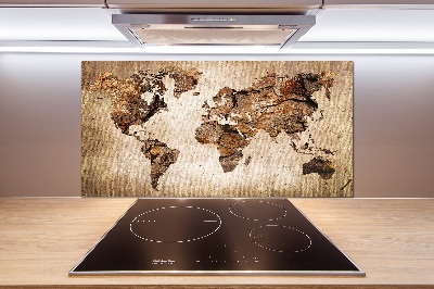 Rivestimento parete cucina con stampa mappa del mondo in effetto legno