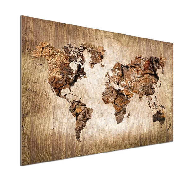 Rivestimento parete cucina con stampa mappa del mondo in effetto legno