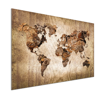 Rivestimento parete cucina con stampa mappa del mondo in effetto legno