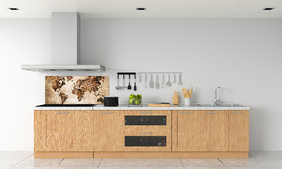 Rivestimento parete cucina con stampa mappa del mondo in effetto legno