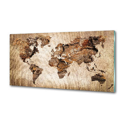 Rivestimento parete cucina con stampa mappa del mondo in effetto legno