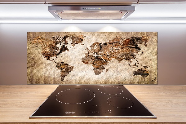 Rivestimento parete cucina con stampa mappa del mondo in effetto legno