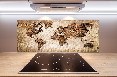 Rivestimento parete cucina con stampa mappa del mondo in effetto legno