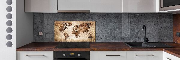 Rivestimento parete cucina con stampa mappa del mondo in effetto legno