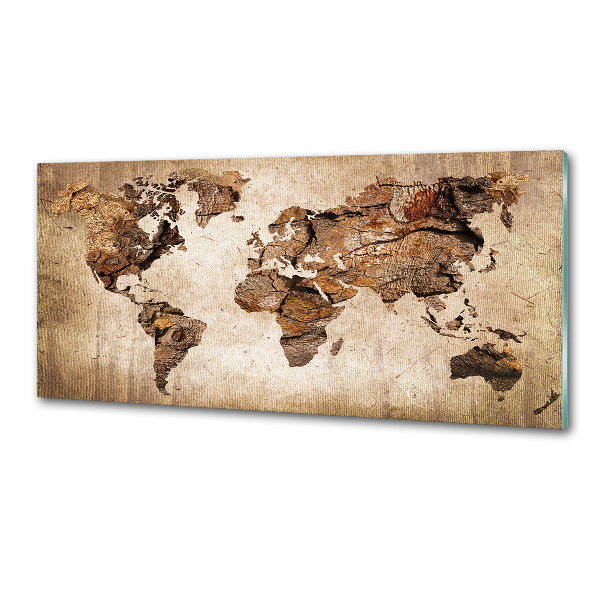 Rivestimento parete cucina con stampa mappa del mondo in effetto legno