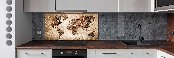 Rivestimento parete cucina con stampa mappa del mondo in effetto legno