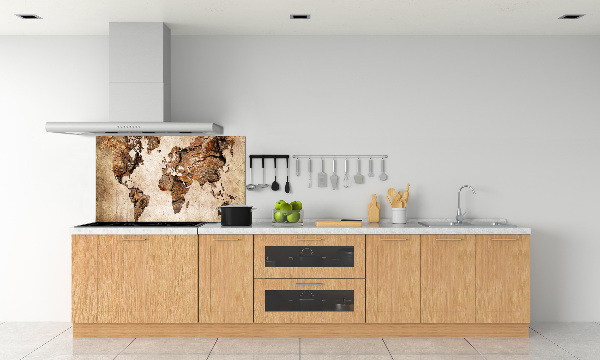Rivestimento parete cucina con stampa mappa del mondo in effetto legno