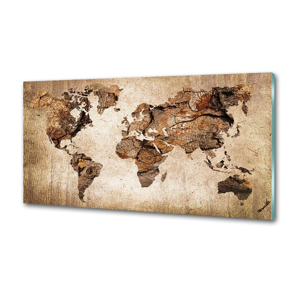 Rivestimento parete cucina con stampa mappa del mondo in effetto legno