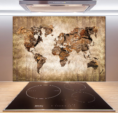 Rivestimento parete cucina con stampa mappa del mondo in effetto legno