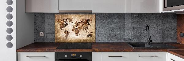 Rivestimento parete cucina con stampa mappa del mondo in effetto legno
