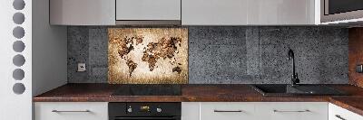 Rivestimento parete cucina con stampa mappa del mondo in effetto legno