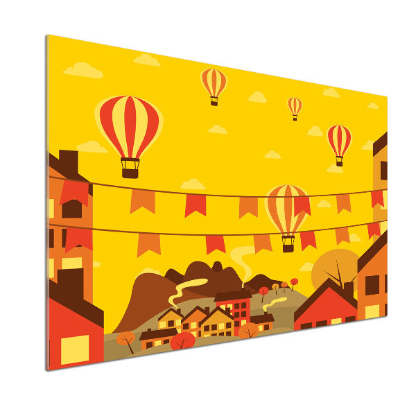 Rivestimento parete cucina con motivo di palloncini sopra la città