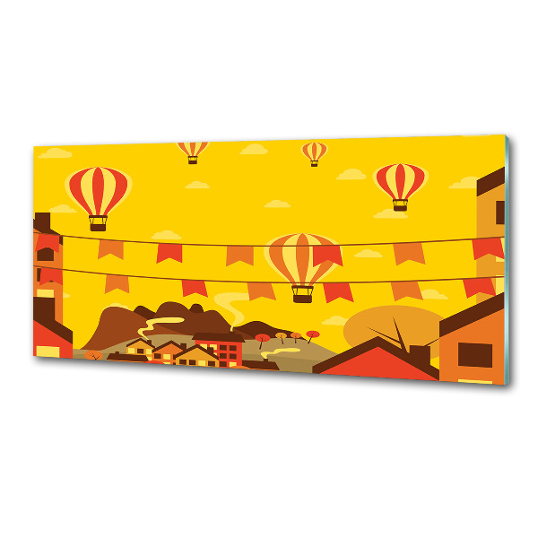 Rivestimento parete cucina con motivo di palloncini sopra la città