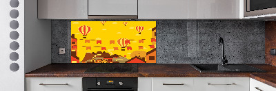 Rivestimento parete cucina con motivo di palloncini sopra la città