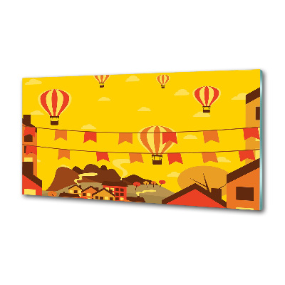 Rivestimento parete cucina con motivo di palloncini sopra la città