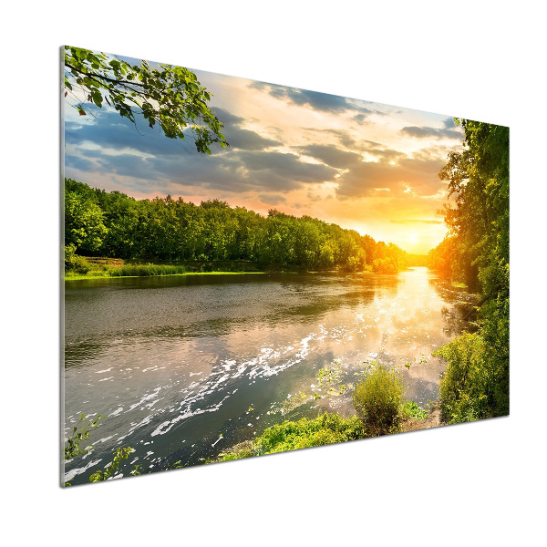 Pannello retrocucina con stampa 'Crepuscolo sul fiume'