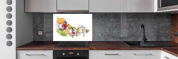 Rivestimento parete cucina con motivo di frutta e ghiaccio