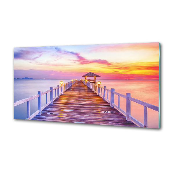 Pannello paraschizzi cucina con motivo molo in legno