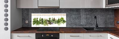 Pannello paraschizzi cucina con stampa a motivo di erbe aromatiche su filo