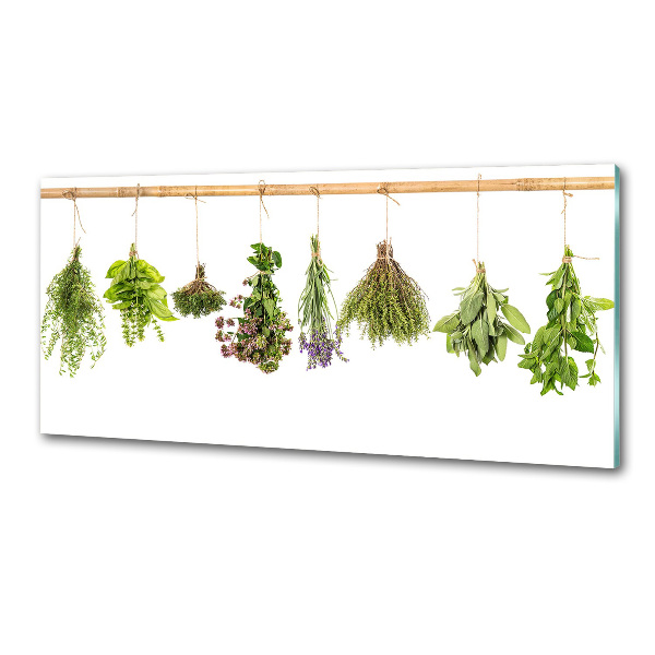 Rivestimento parete cucina con motivo di erbe aromatiche su un filo