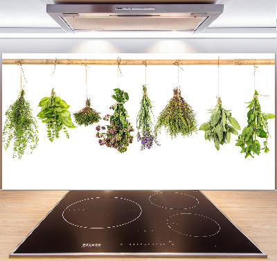 Rivestimento parete cucina con motivo di erbe aromatiche su un filo