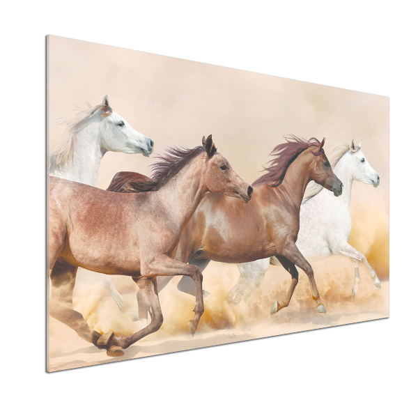 Rivestimento parete cucina con motivo di cavalli al galoppo