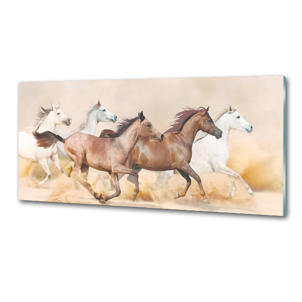 Rivestimento parete cucina con motivo di cavalli al galoppo