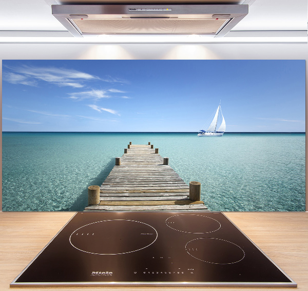 Pannello paraschizzi cucina con motivo a molo in legno