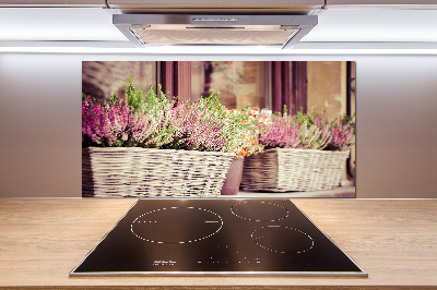 Rivestimento parete cucina con motivo lavanda in vaso