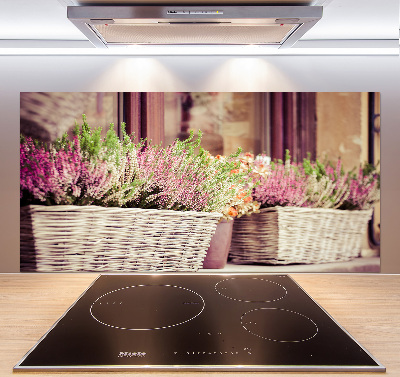 Rivestimento parete cucina con motivo lavanda in vaso