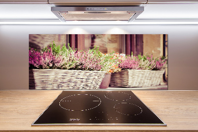 Rivestimento parete cucina con motivo lavanda in vaso