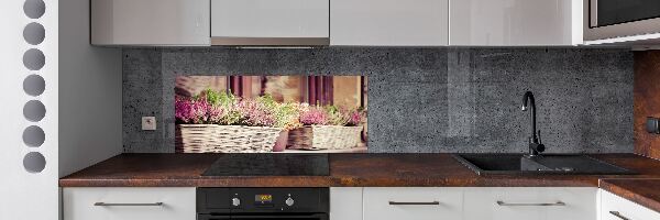 Rivestimento parete cucina con motivo lavanda in vaso