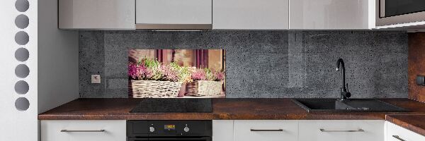 Rivestimento parete cucina con motivo lavanda in vaso