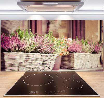 Rivestimento parete cucina con motivo lavanda in vaso