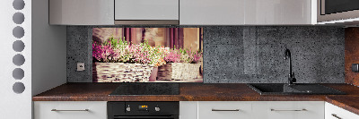 Rivestimento parete cucina con motivo lavanda in vaso